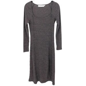 ASTR The Label Midi Dress Women Medium Brown Ribbed Knit Scoop Neck Chic Bodycon